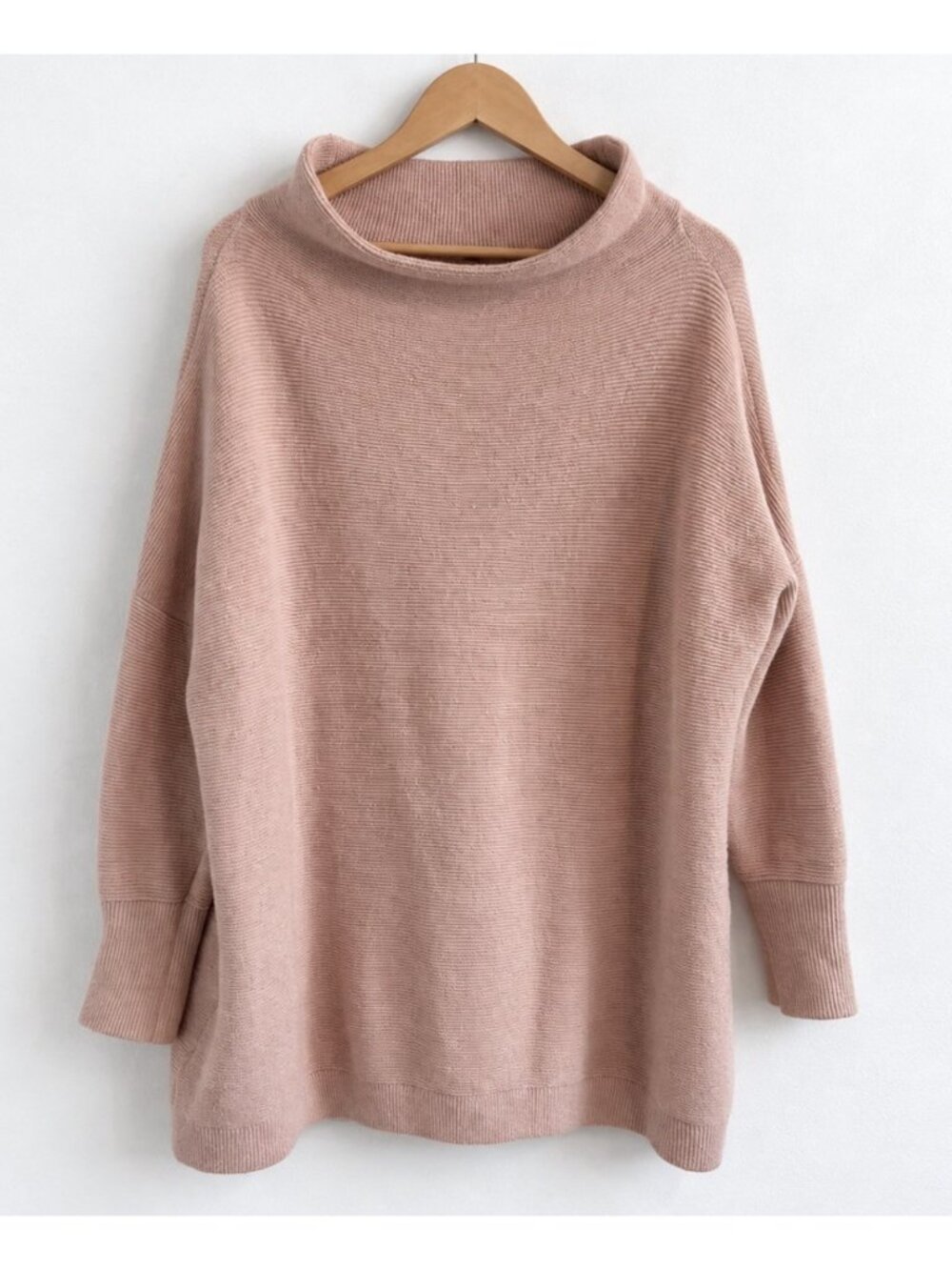 Free People Oversized Cowl Neck Sweater Tunic Lagenlook Blush Pink Women’s M